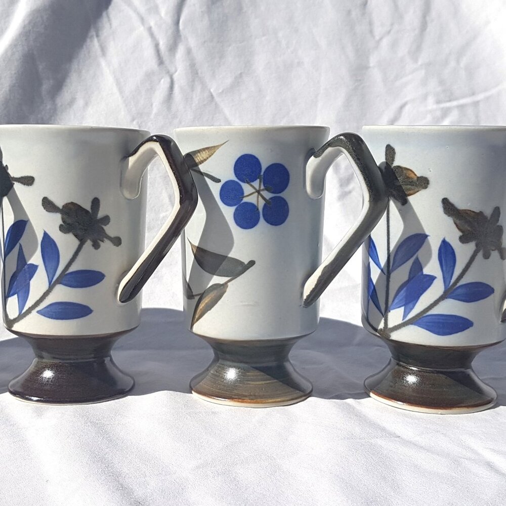 Vintage Otagiri Style Stoneware Footed Irish Coffee Mugs